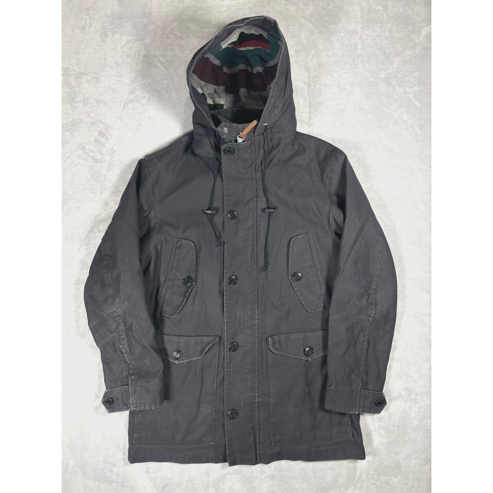 Steven Alan Hooded Field Jacket Men Medium Black Cotton Parka Blanket Lined USA